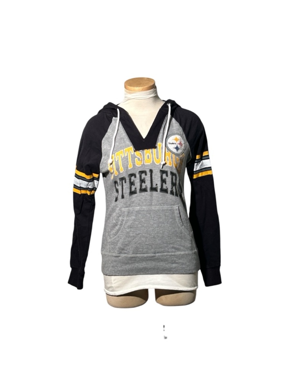NFL Pittsburgh Steelers Women Hooded Pullover Sweatshirt - Gray & Black Size S